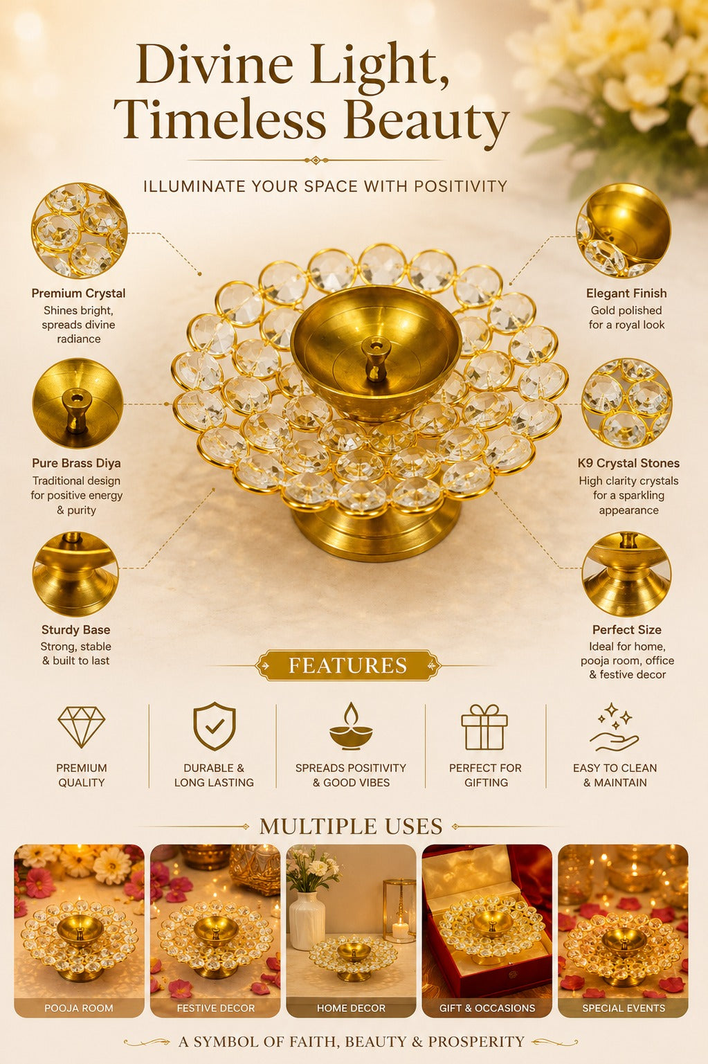 crystal kundan diya set of 2 decorative metal oil lamp with premium crystal design traditional pooja deepak for diwali temple home decor festive gifting copy