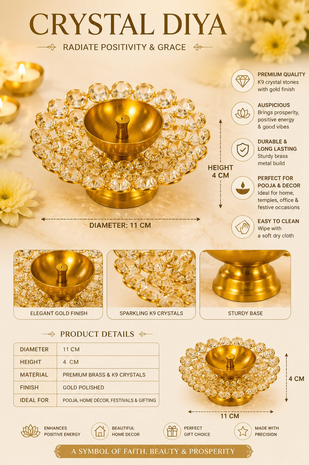 crystal kundan diya set of 2 decorative metal oil lamp with premium crystal design traditional pooja deepak for diwali temple home decor festive gifting copy