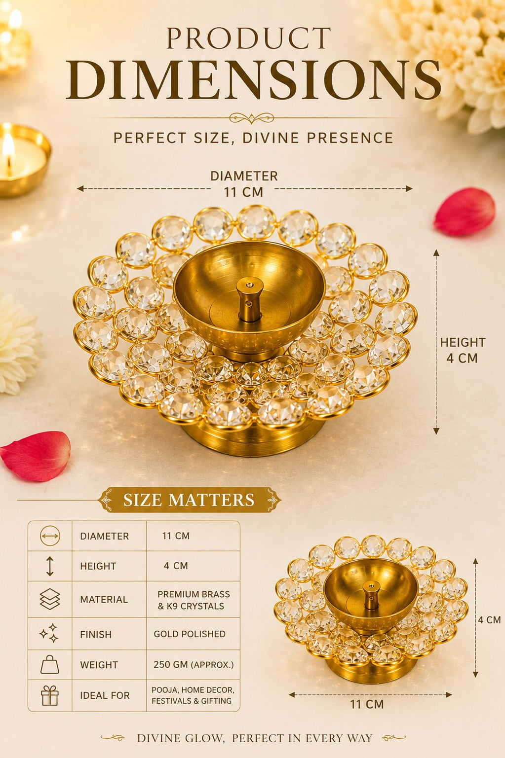 crystal kundan diya set of 2 decorative metal oil lamp with premium crystal design traditional pooja deepak for diwali temple home decor festive gifting copy