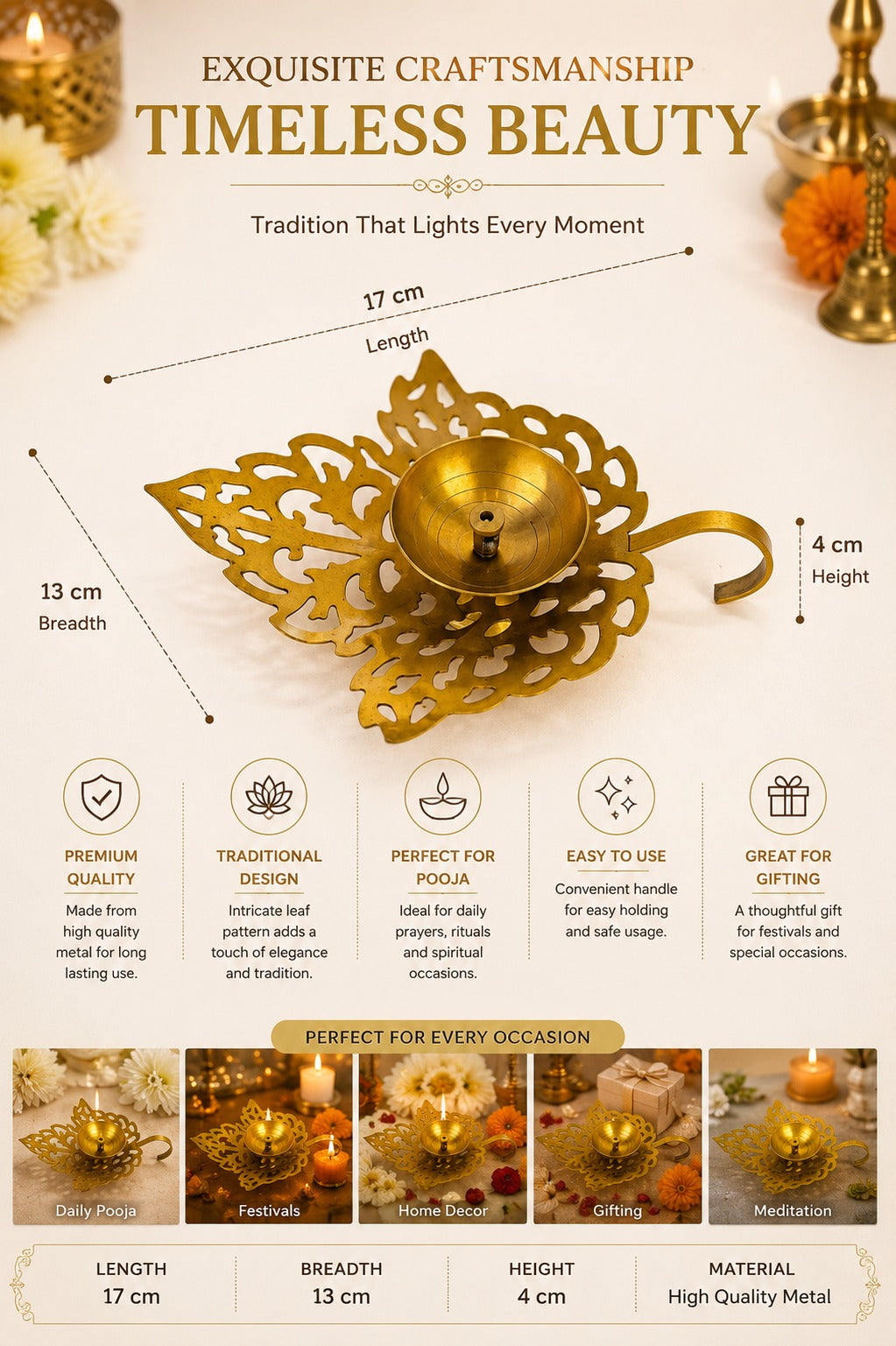 metal leaf diya decorative metal oil lamp with elegant leaf design traditional pooja deepak for home temple diwali decor festive gifting