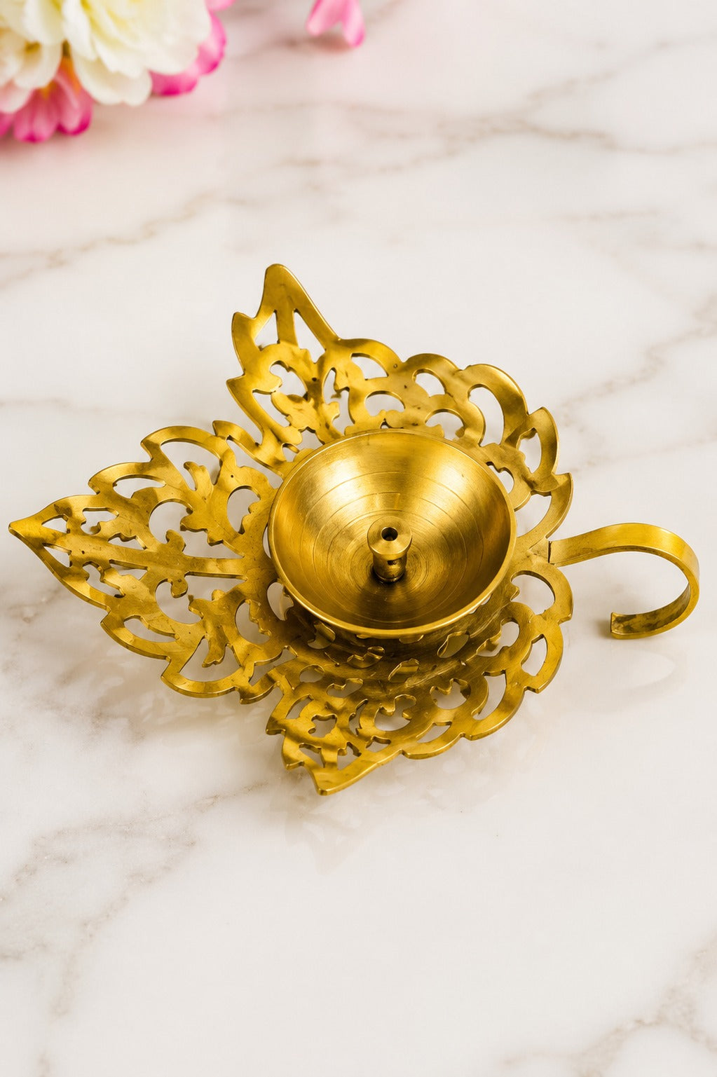 metal leaf diya decorative metal oil lamp with elegant leaf design traditional pooja deepak for home temple diwali decor festive gifting