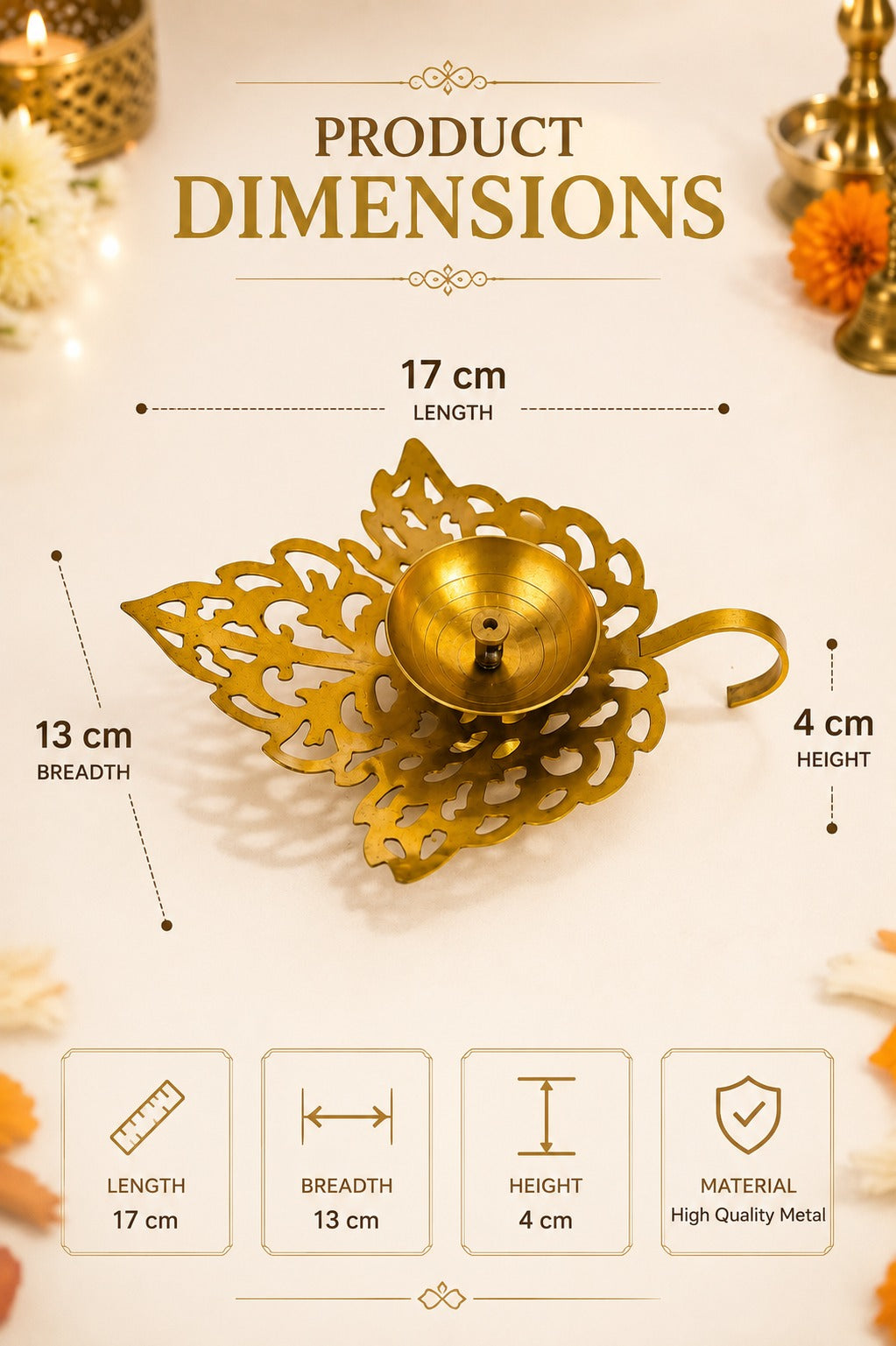 metal leaf diya decorative metal oil lamp with elegant leaf design traditional pooja deepak for home temple diwali decor festive gifting