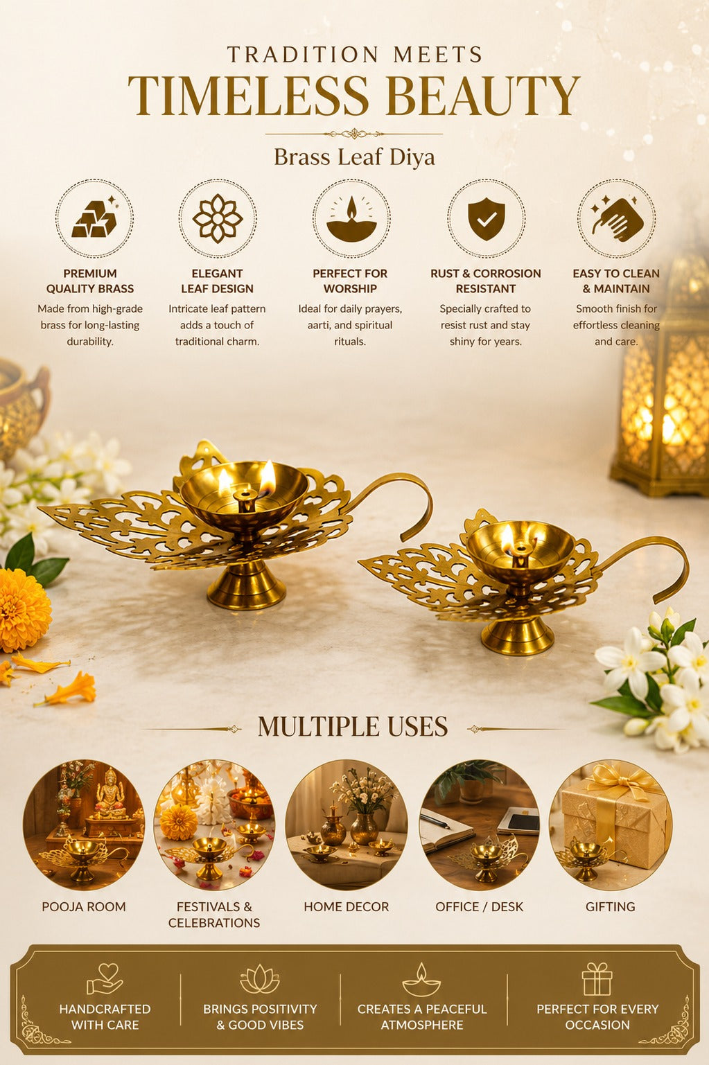 brass leaf diya set of 2 decorative brass oil lamps with elegant leaf design traditional pooja deepak for home temple diwali decor festive gifting