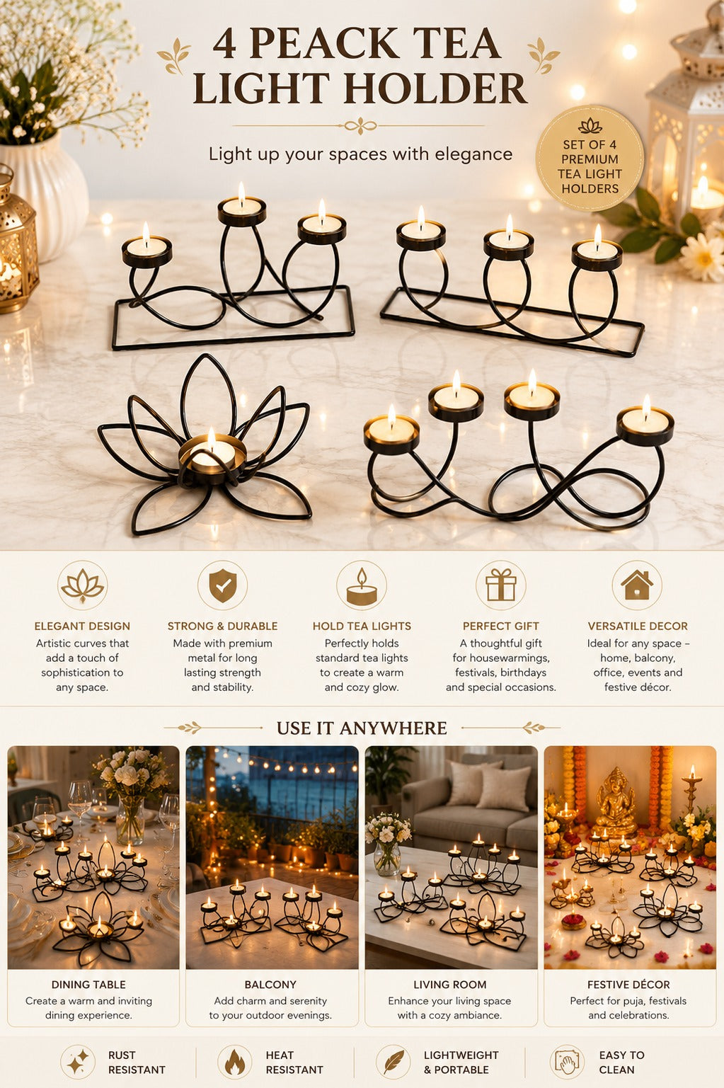 modern metal tea light holder collection set decorative candle holders for home decor living room dining table festivals gifting