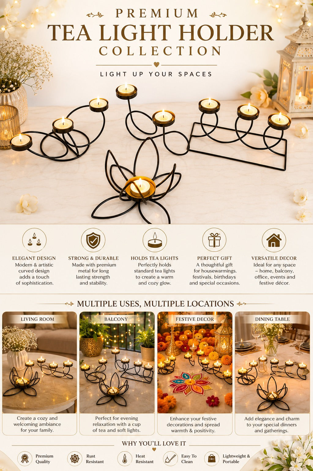 modern metal tea light holder collection set decorative candle holders for home decor living room dining table festivals gifting