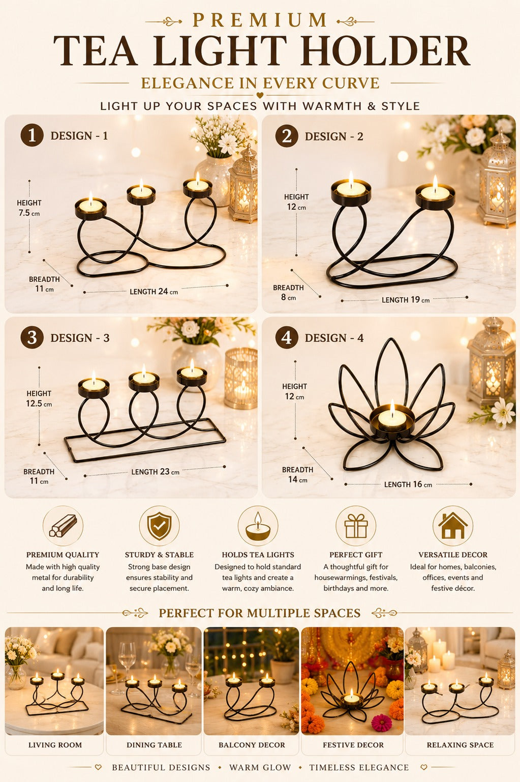 modern metal tea light holder collection set decorative candle holders for home decor living room dining table festivals gifting