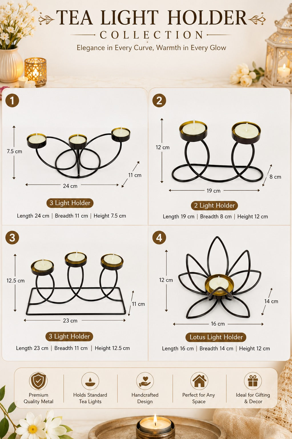 modern metal tea light holder collection set decorative candle holders for home decor living room dining table festivals gifting