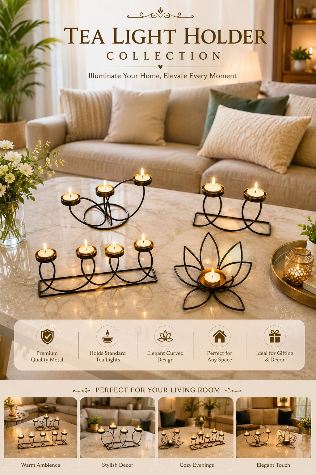 modern metal tea light holder collection set decorative candle holders for home decor living room dining table festivals gifting