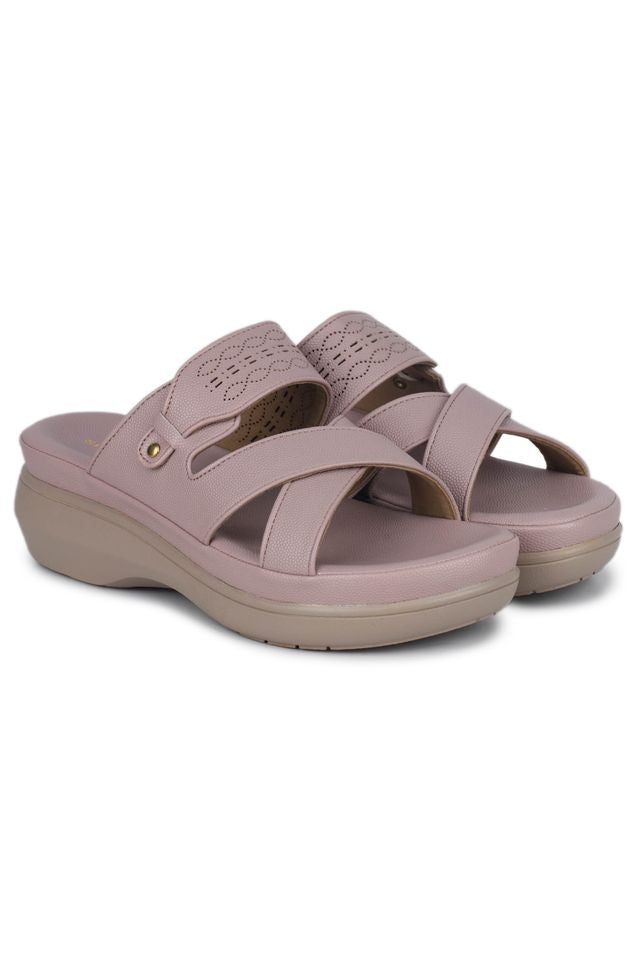 Peach Casual Open Back 1 inch Platform Heels