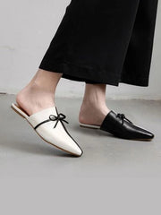 Shoetopia - Bow Décor Pointed Toe Casual White Mules For Women & Girls