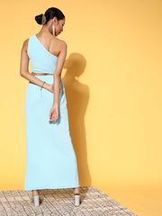 Sassafras - Women Stunning Blue Solid Peekaboo Bottom Dress