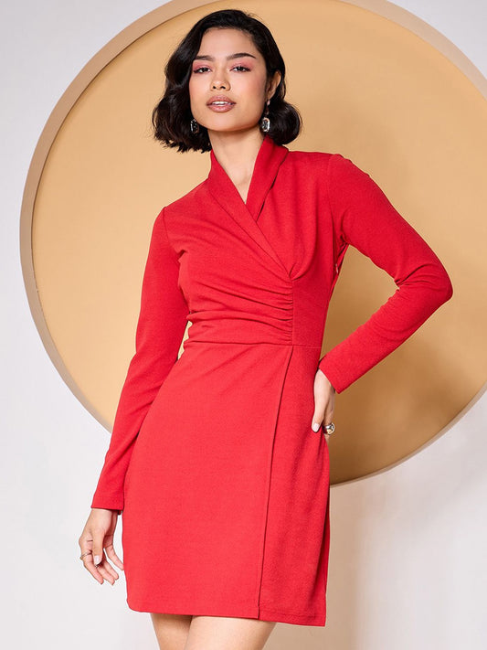 Zummer Red Shawl Collar Blazer Dress