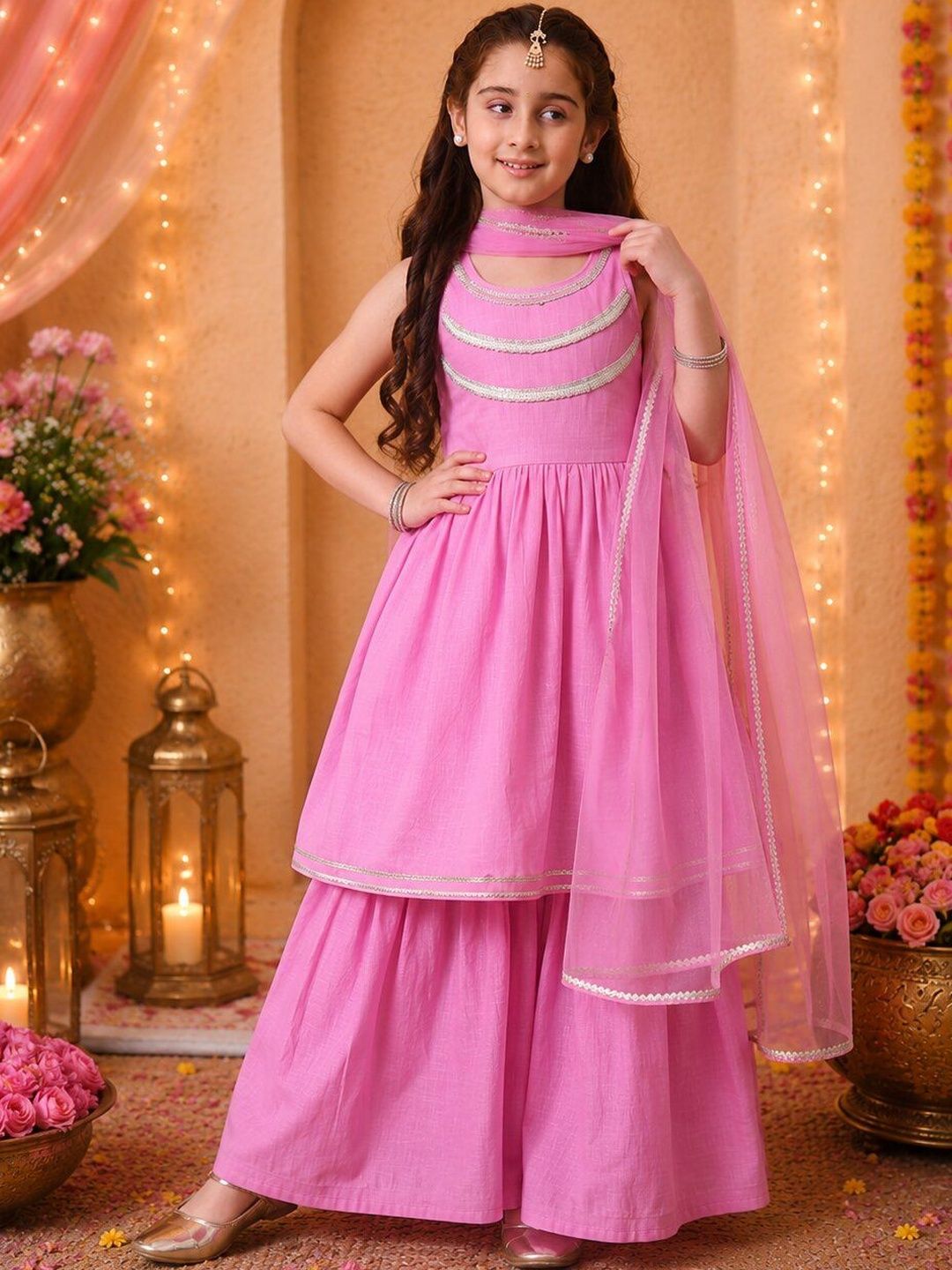 Girls Purple Kurta Sharara Set with Dupatta ILKSD63