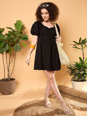 Zummer Black Poplin Front Ruched Mini Dress