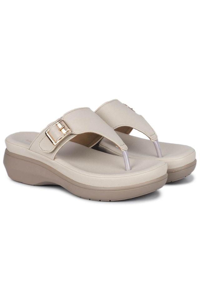 Cream Casual Open Back 1 inch Platform Heels