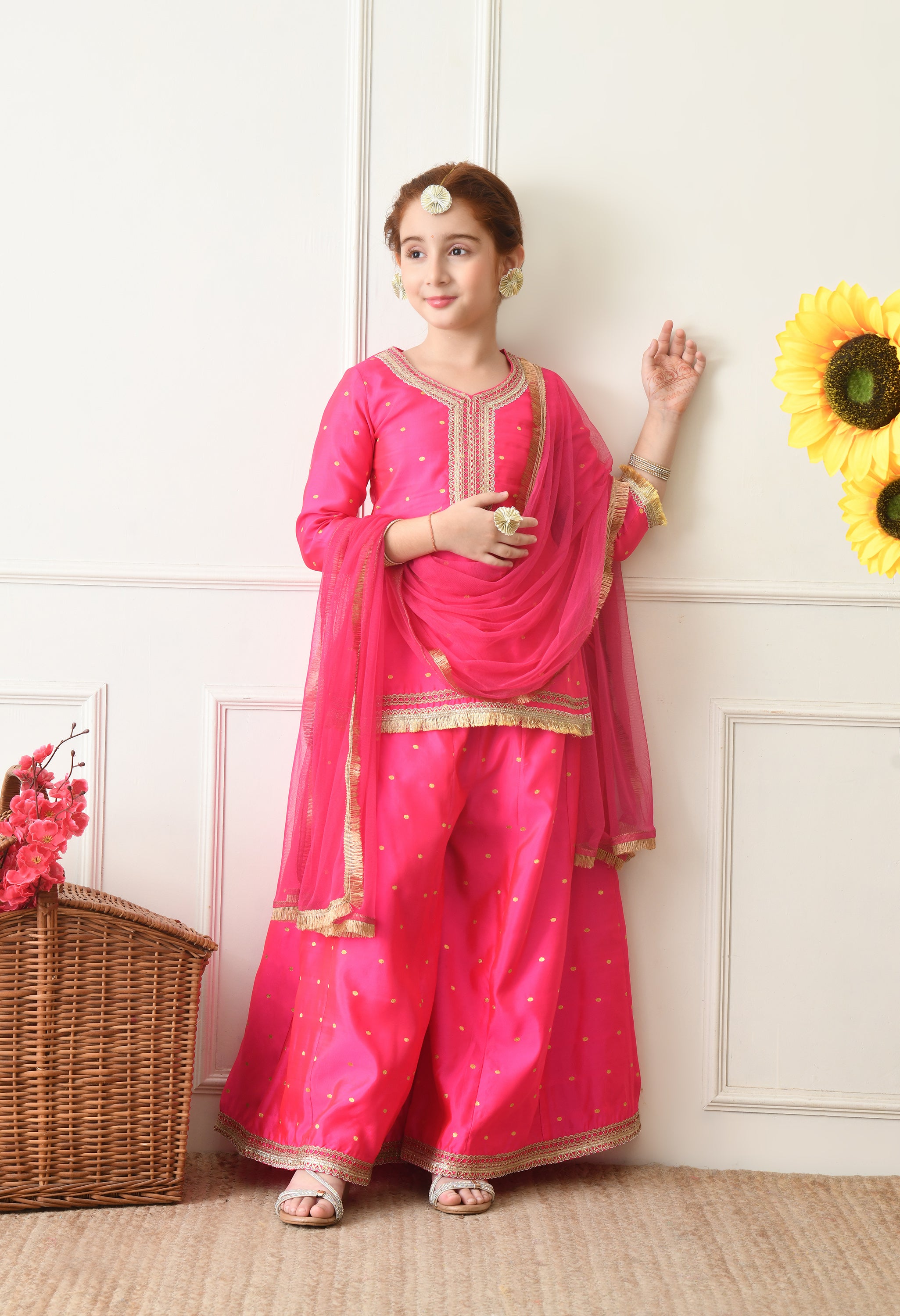 Girls Pink Ethnic Sharara Set with Dupatta Festive Ethnic Wear for Girls
