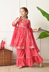 Girls Red Bandhej Print Sharara Set with Dupatta Festive Wear for Girls