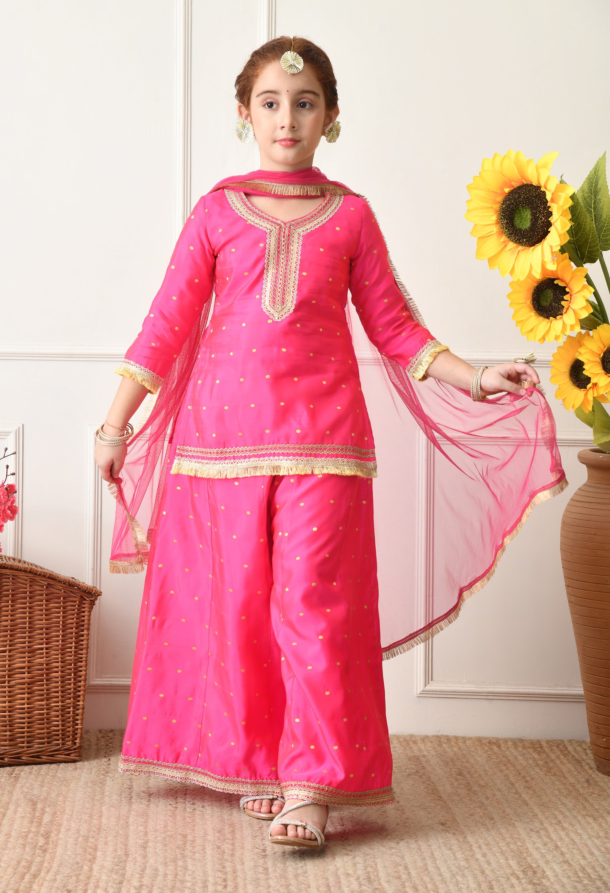 Girls Pink Ethnic Sharara Set with Dupatta Festive Ethnic Wear for Girls