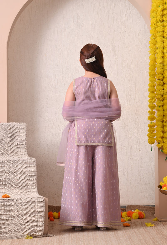 Girls Lavender Ethnic Kurta Palazzo Set with Dupatta
