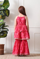 Girl's Pink Floral Printed Sharara Set with Dupatta