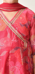 Girls Pink Floral Printed Angrakha Sharara Set with Dupatta