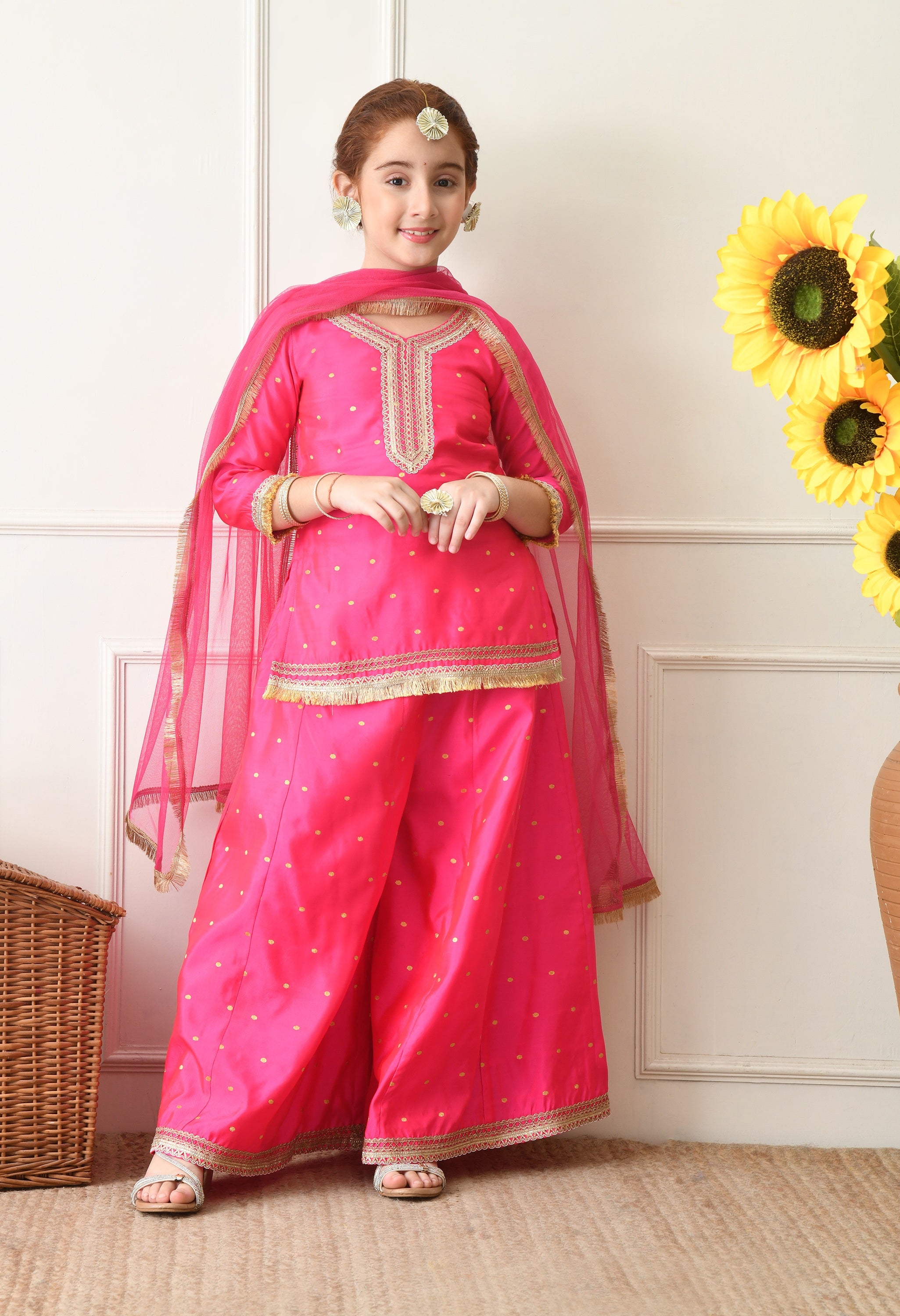 Girls Pink Ethnic Sharara Set with Dupatta Festive Ethnic Wear for Girls