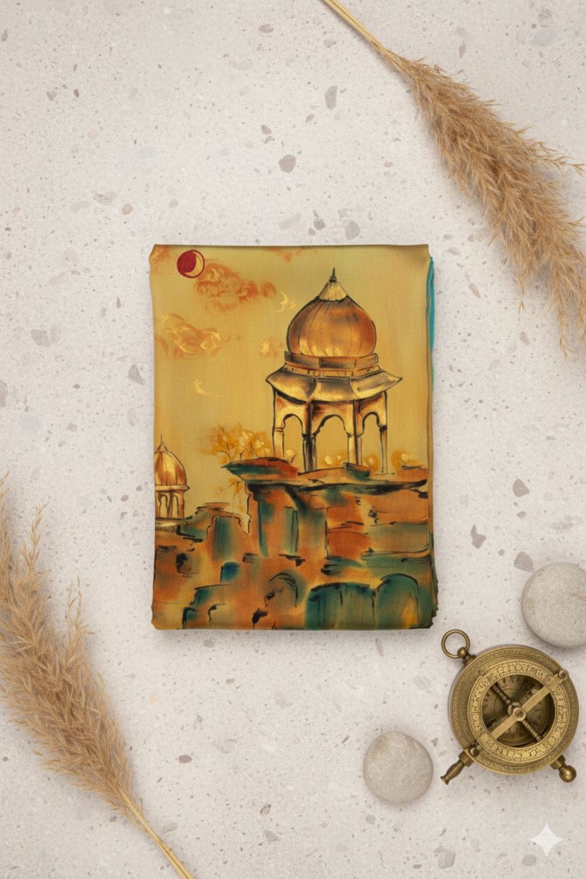 Sunset Tomb - Hand Painted Pure Silk Grand Stole