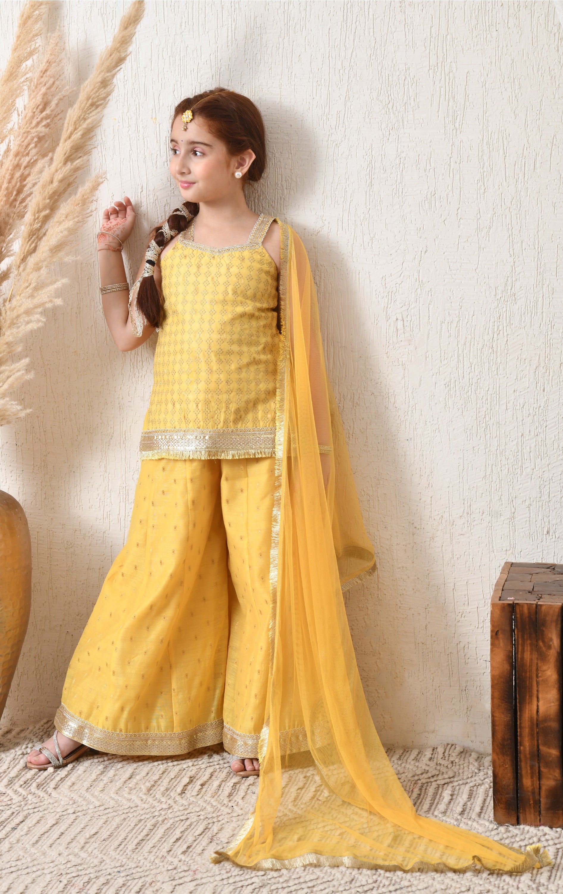 Girls Yellow Ethnic Sharara Set with Dupatta Festive Ethnic Wear for Girls