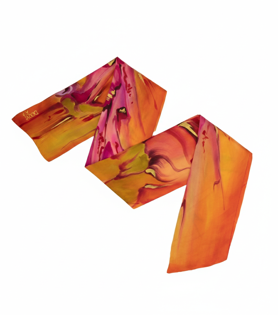 Orange Bloomers - Hand Painted Pure Silk Trending Twilly