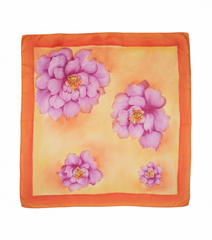Orange Bloomers - Hand Painted Pure Silk Square Canvas