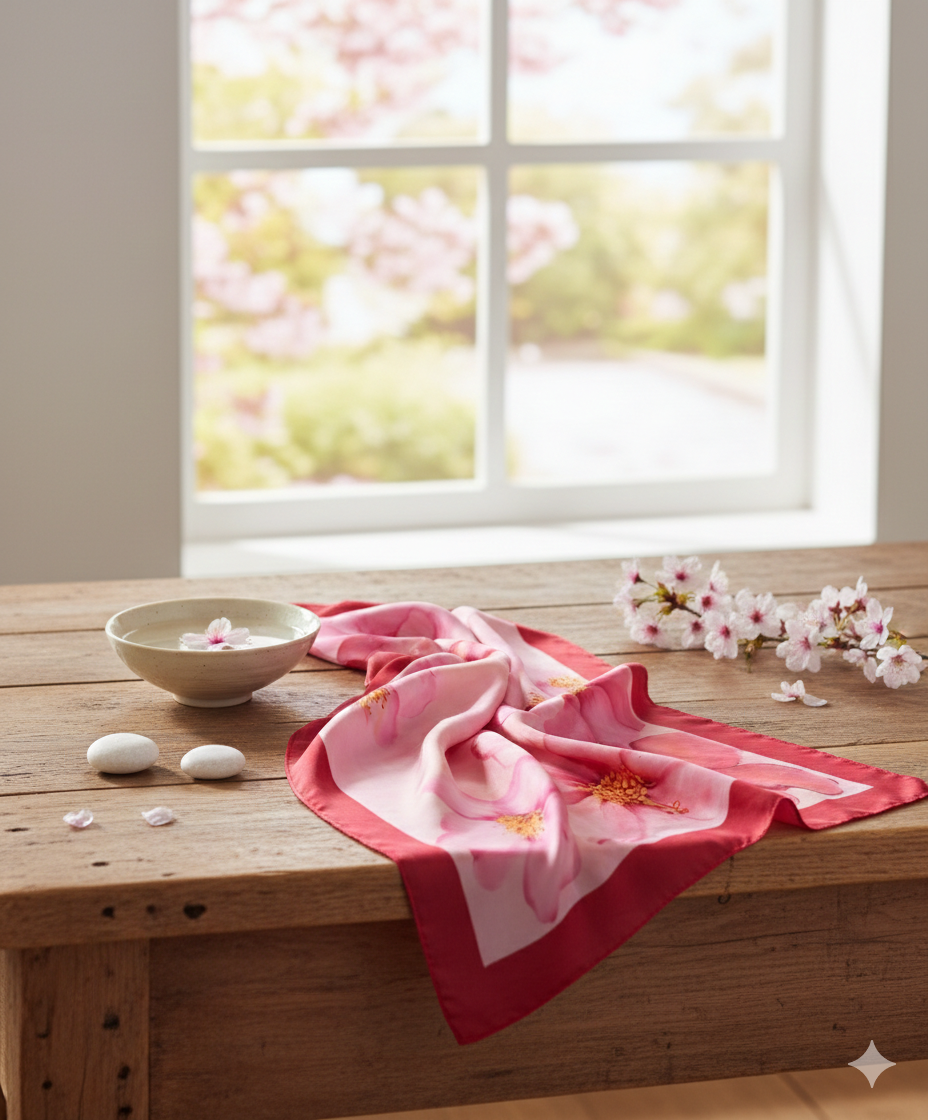 Red Blossom - Hand Painted Pure Silk Square Canvas