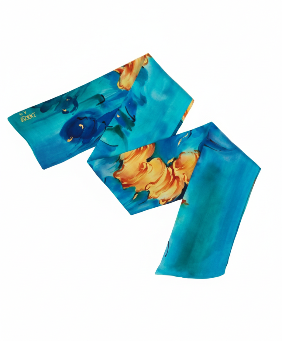 Fire & Water - Hand Painted Pure Silk Trending Twilly