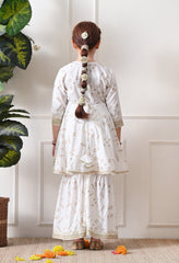 Girls Off White Bandhej foil print Kurta with Sharara Set