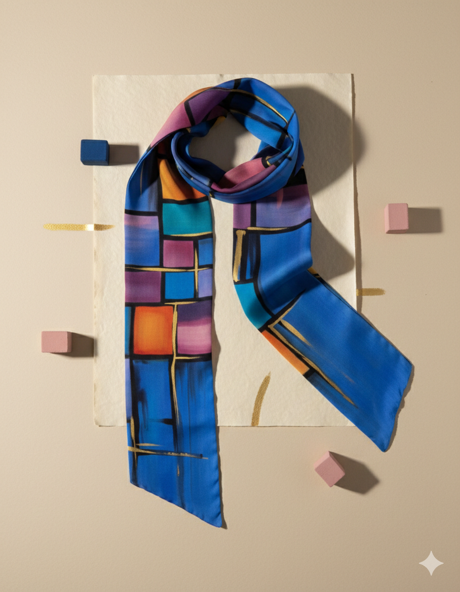 Prismatic Flow - Hand Painted Pure Silk Trending Twilly