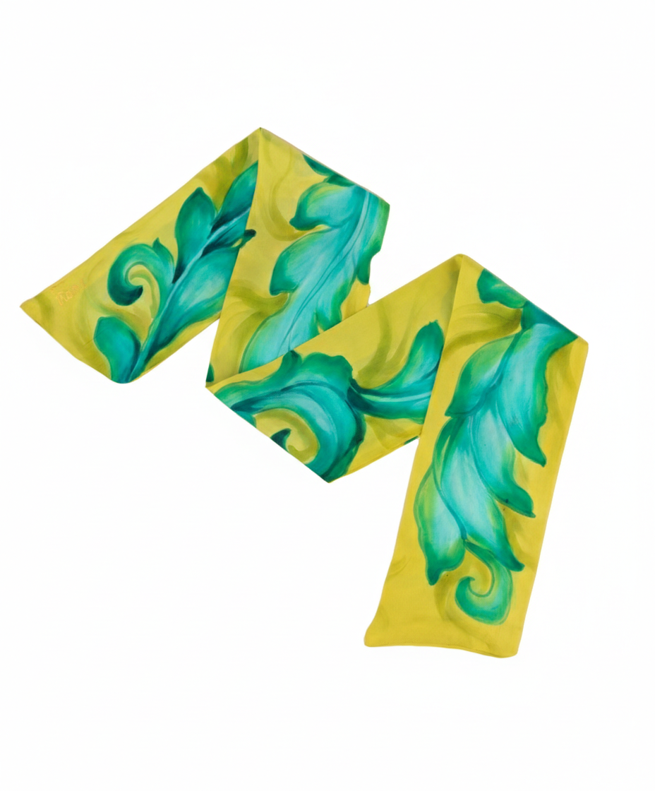 Verdant Whimsy - Hand Painted Pure Silk Trending Twilly