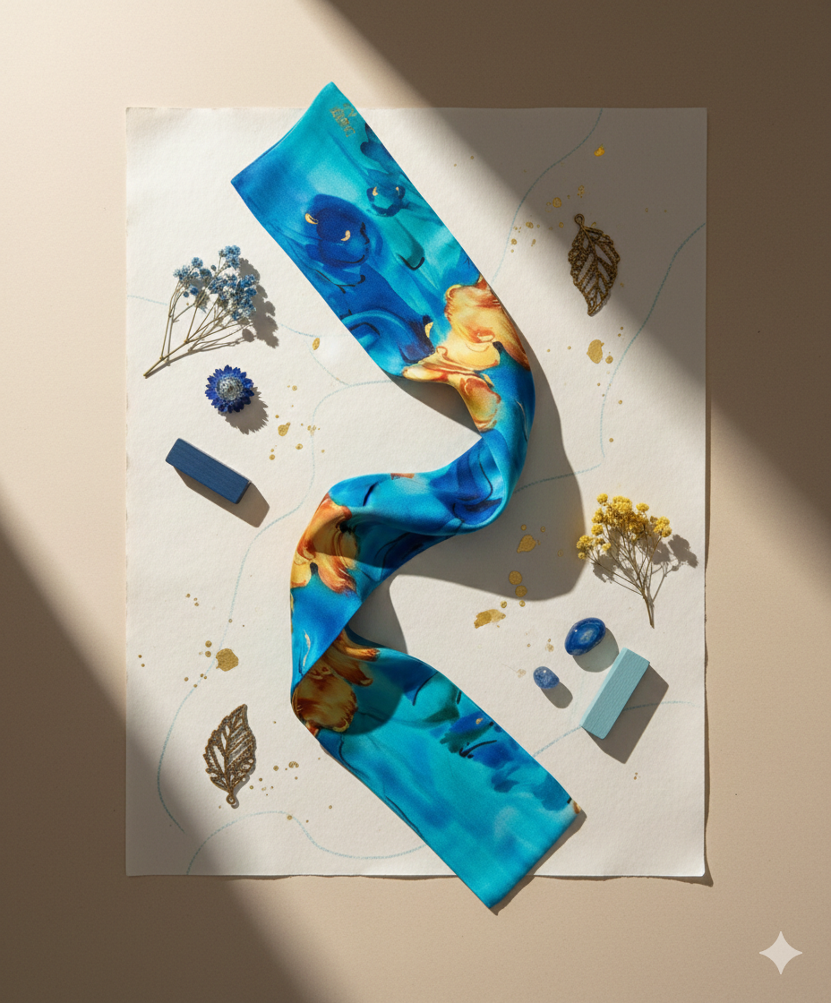 Fire & Water - Hand Painted Pure Silk Trending Twilly