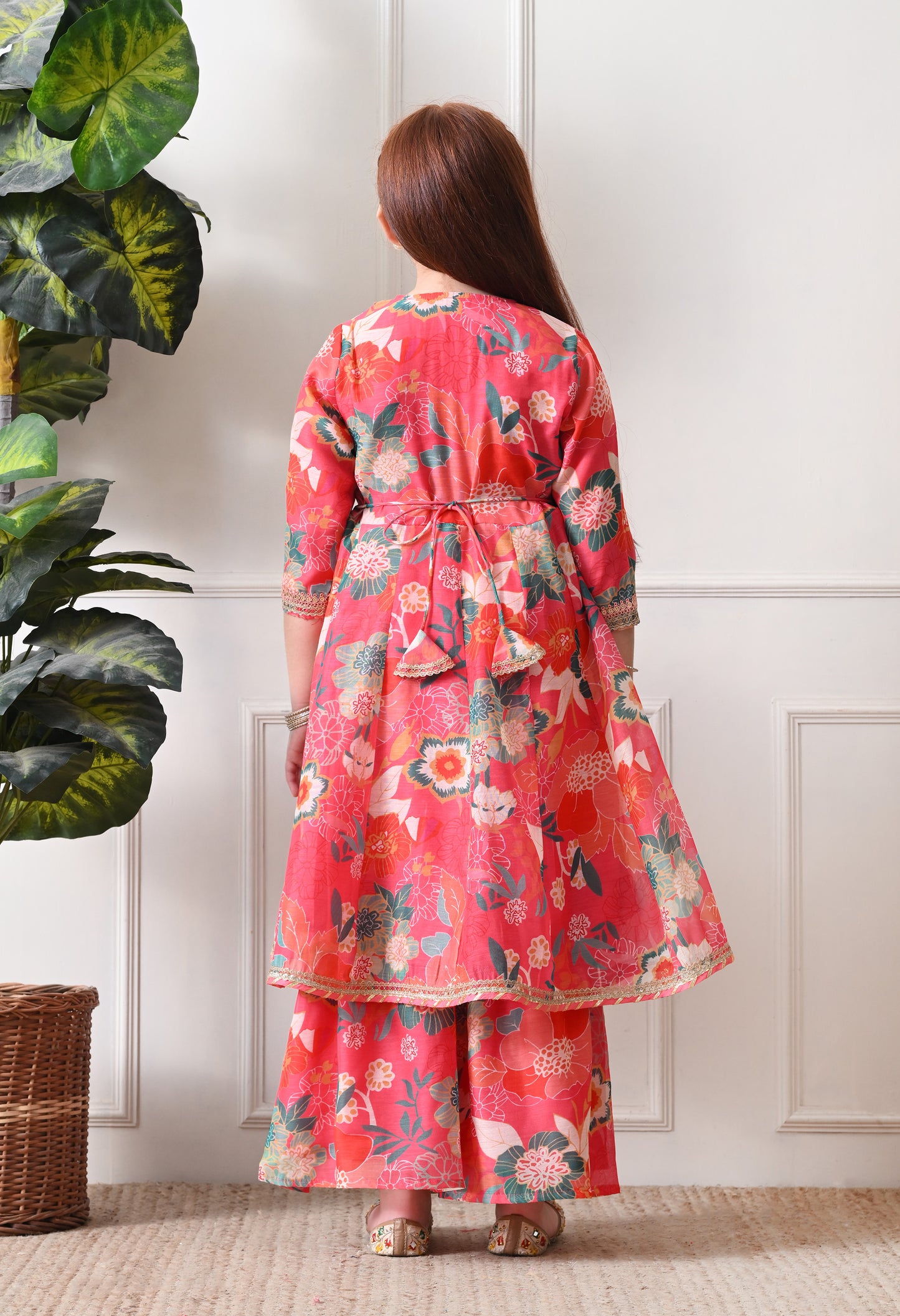 Girl's Peach Multicolor Printed  Kurta Sharara Set with Dupatta