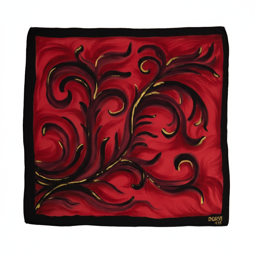 Crimson Pulse - Hand Painted Pure Silk Petite Square