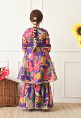 Girls Purple Floral Angrakha Sharara Set with Dupatta Festive Wear for Girls