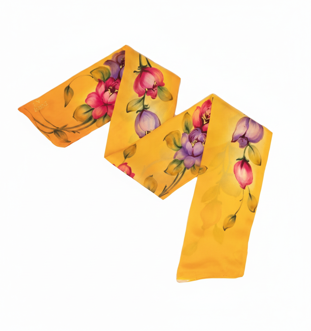 Orange Blossom - Hand Painted Pure Silk Trending Twilly