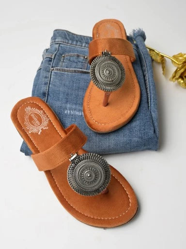 Shoetopia - Ethnic Jewel Detailed Orange Flats For Women & Girls
