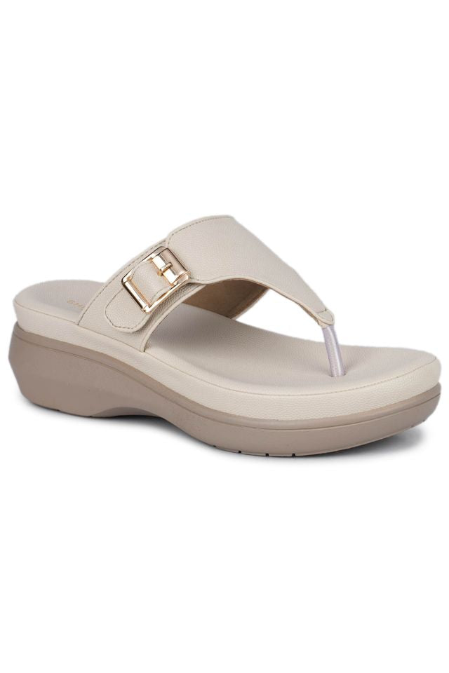 Cream Casual Open Back 1 inch Platform Heels
