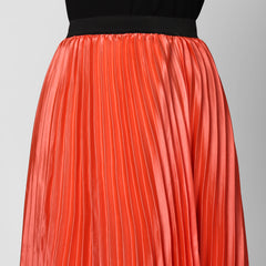 Women's Coral Satin Pleated Skirt