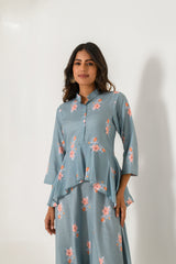 Aqua Blue Peplum Dhoti Jumpsuit