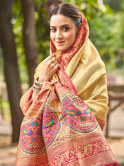 Traditional Kanjivaram Silk Saree in Orange with Grand Zari Pallu and Matching Blouse