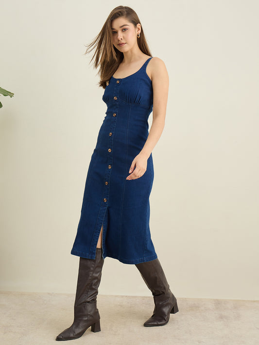 StyleStone Women's Denim Dress with Bustier detail