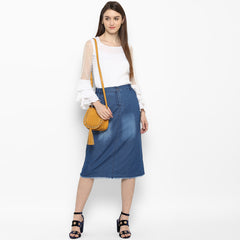 Women's Denim Skirt with Monkey Wash