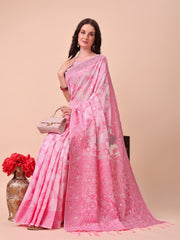 Banarasi Cotton Saree with Floral Zari Work and Traditional Pallu - Elegant Ethnic Wear for Festivals & Ceremonies