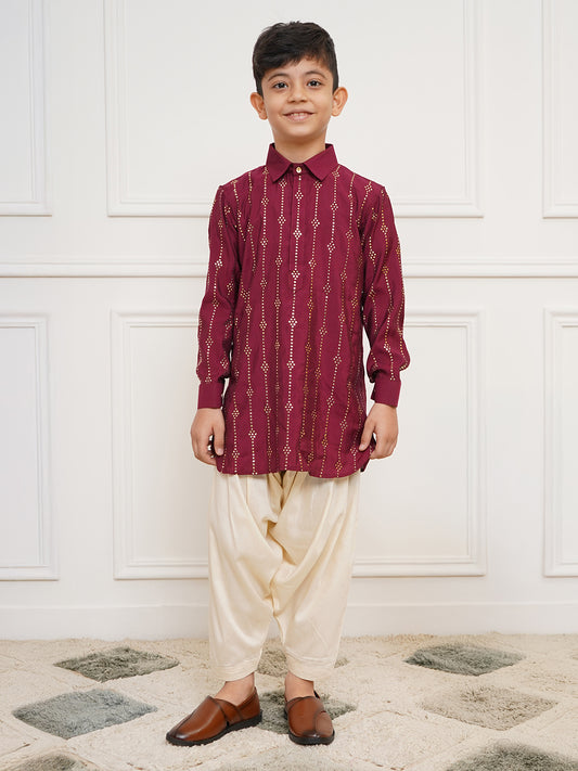 Boys' Wine Kurta and Patiala Set
