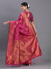 Navy Blue Banarasi Silk Saree with Copper Zari Woven Pallu & Feather Butta – Wedding & Festive Wear